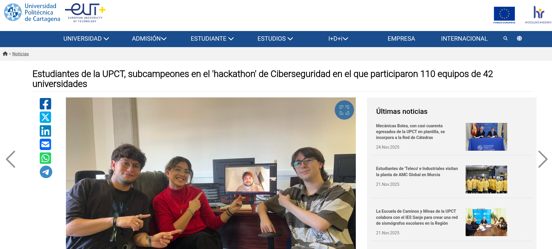 Noticia de la UPCT sobre la hackathon del Mando Conjunto